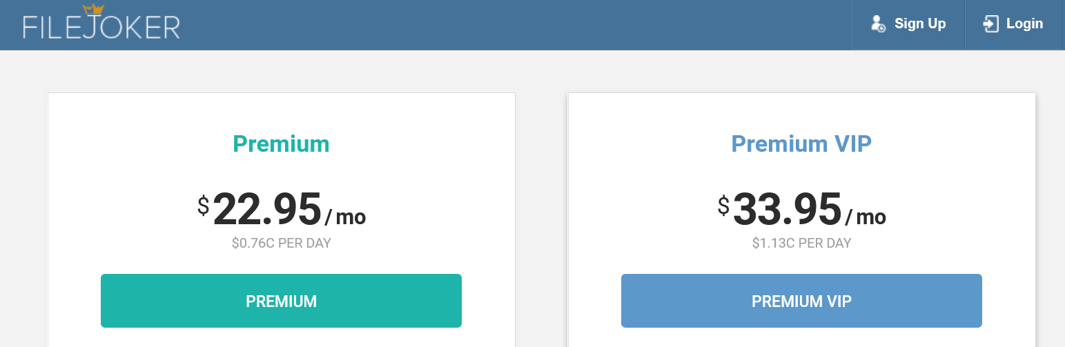 Filejoker Header Sign Up & Login